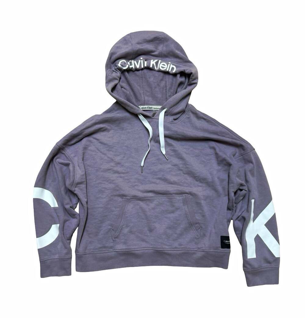 Calvin Klein Performance Women’s Purple Logo Pullover Hoodie Fleece Pockets XL